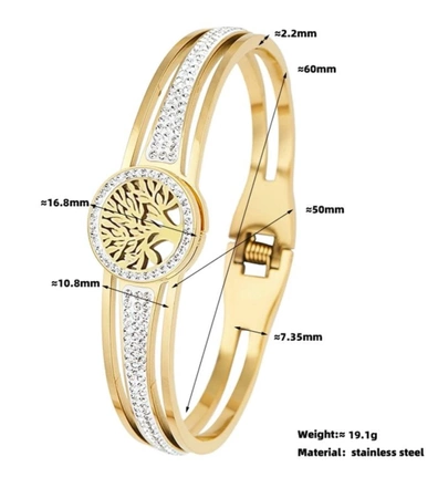 Bratara din otel chirurgical placat cu aur, rigida, janta aurie, zirconi