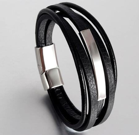 Bratara din piele punk negru barbati otel inoxidabil