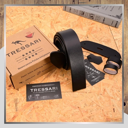 Curea din piele TRESSARI 120cm neagră pentru pantaloni fără cataramă, piele naturală