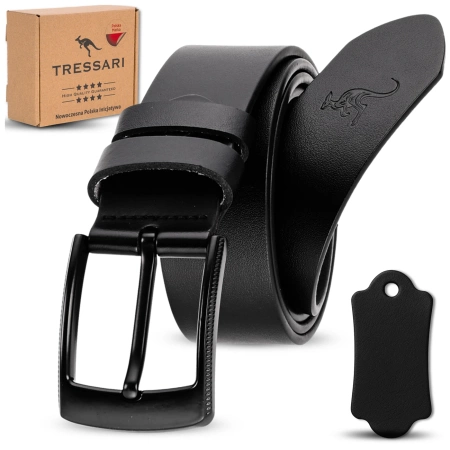 Curea din piele bărbătească TRESSARI, piele naturală, 120 cm, neagră, pentru pantaloni