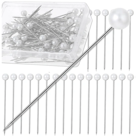 Set de 100 de ace de croitorie cu cap rotund 65 mm, alb perlat