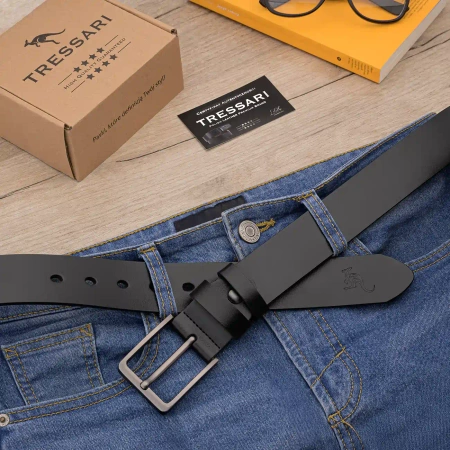 Cureaua barbati TRESSARI, piele naturala 100%, neagra, pentru pantaloni, 125 cm