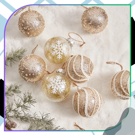 Globuri acrilice aurii, set de 9 globuri de Crăciun, 8 cm