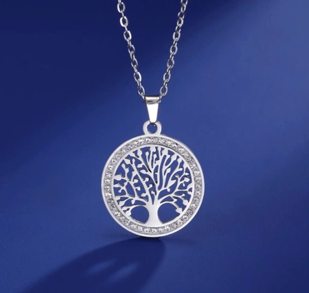 Colier din argint, pandantiv, otel chirurgical, cu zirconi de copac