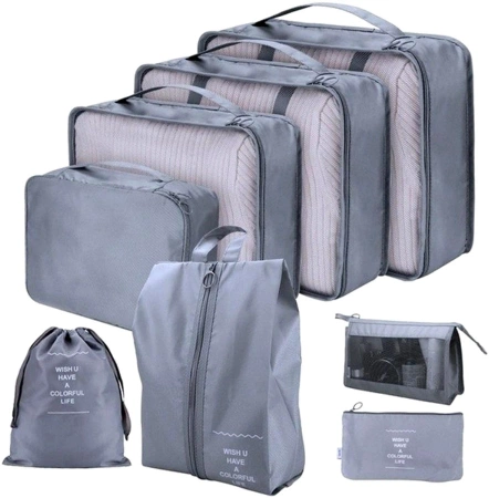 Set de călătorie de 8 organizatoare de valize impermeabile, gri