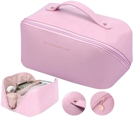 Organizator elegant pentru geanta cosmetica din piele ecologica, roz pal