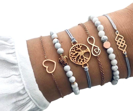 6 brățări cu inimă Infinity arbore broască țestoasă gri auriu