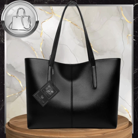 BAD&BAGS geantă de mână din piele clasică neagră shopper