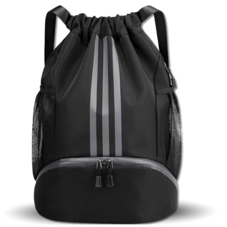 Rucsac sport negru cu șnur de strângere pentru antrenament de gimnastică, geantă de sală