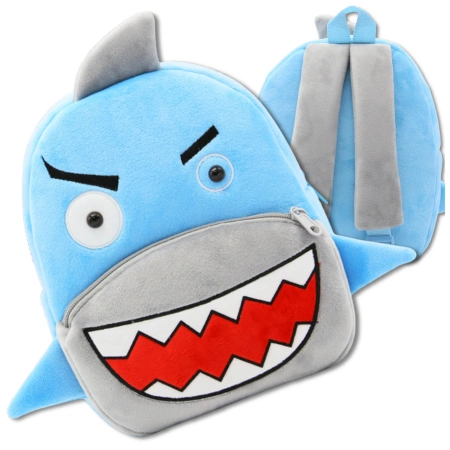 Ghiozdan de pluș pentru copii, pentru preșcolari, cu fermoar, model SHARK