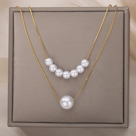 Colier elegant din oțel multi-chirurgical auriu cu perle