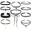 Set negru de 10 piese CHOKER colier cu curea din dantela