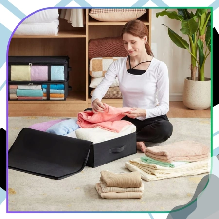 Geantă organizatoare pentru dulap, pentru lenjerie de pat și haine, set de 2, neagră