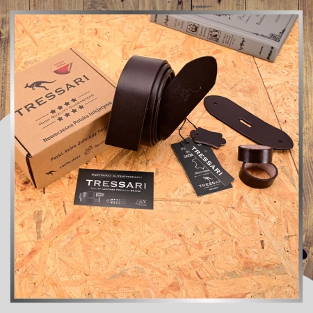 Curea din piele maro TRESSARI 120cm pentru pantaloni fără cataramă, piele naturală