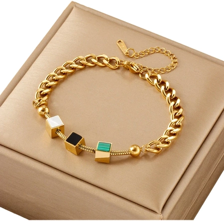 Bratara din aur, otel chirurgical, lant, cuburi, patrate