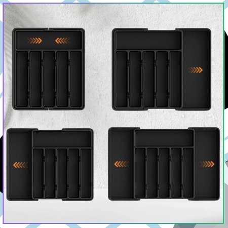 Organizator sertar tacâmuri, negru, inserție extensibilă