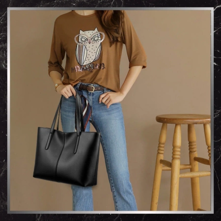 BAD&BAGS geantă de mână din piele clasică neagră shopper