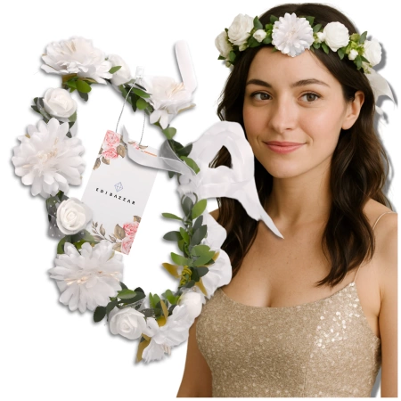 Coroană albă Bentita de păr Flori Trandafiri Stil Boho pentru Comuniune