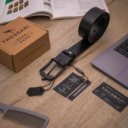 Cureaua barbati TRESSARI din piele pentru pantaloni, 115 cm, piele naturala, 100% neagra