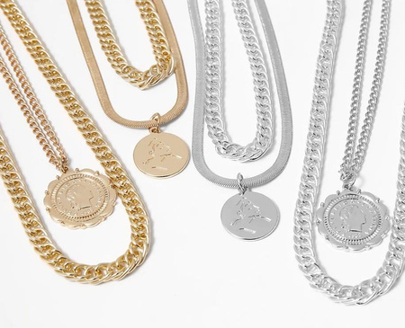 Colier gros cu lanț cubanez cu monede