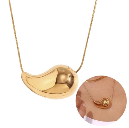 Colier de damă din oțel chirurgical auriu în formă de lacrimă, placat cu aur