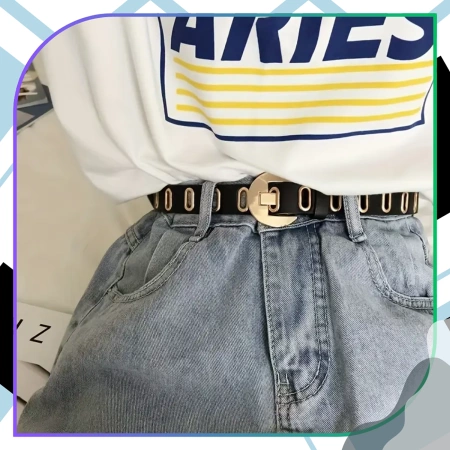 Curea din piele ecologică pentru femei, neagră, pentru pantaloni.