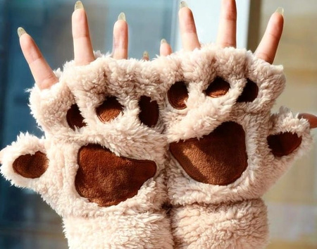 Mănuși de iarnă de damă cu labe de pluș