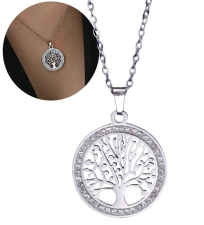 Colier din argint, pandantiv, otel chirurgical, cu zirconi de copac