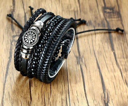 Set brățări punk black rock din piele
