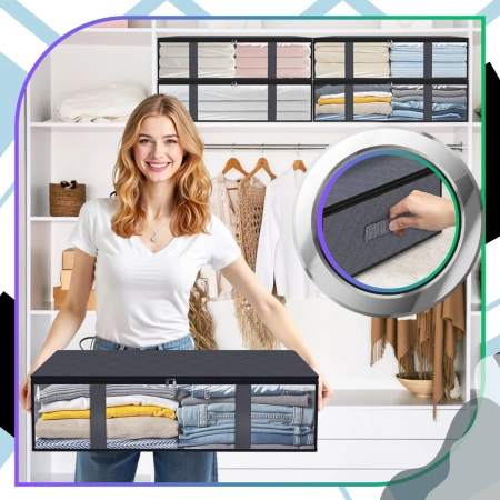 Organizator de dulap pentru lenjerie de pat set de 2 saci mari gri 60x45cm