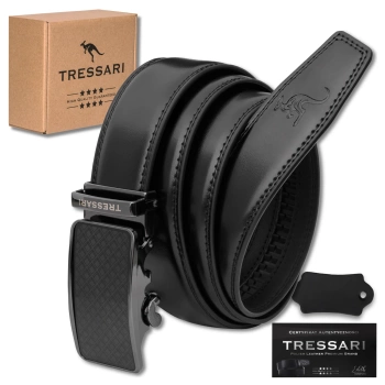 Curea automata barbati TRESSARI, piele naturala, pentru pantaloni, neagra, 115 cm