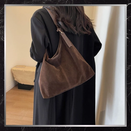 BAD&BAGS geanta de dama din piele geanta maro din piele intoarsa ecologica