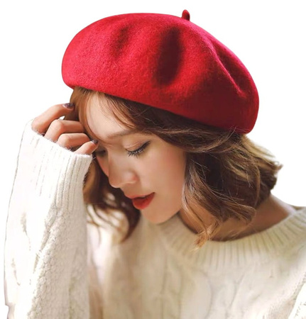 Șapcă beretă de damă cu antenă, roșu francez