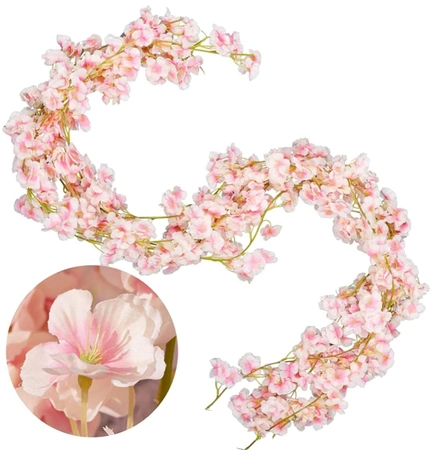 Viță de vie artificială de flori de cireș pentru ghirlandă 1pc roz decorativ