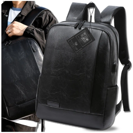 Rucsac negru de călătorie City USB BAD&BAGS Piele Impermeabil