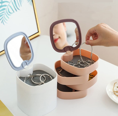 Cutie rotunda cu oglinda pentru organizator de bijuterii Casket
