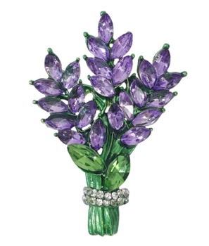 Broșă cu buchet de zirconi de flori de lavandă