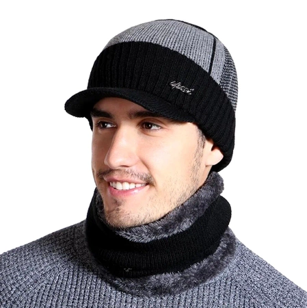 Set de iarna: sapca baseball + cos de fum, tunel izolat barbatesc
