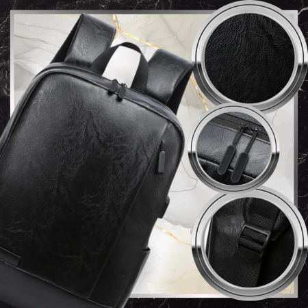 Rucsac negru de călătorie City USB BAD&BAGS Piele Impermeabil