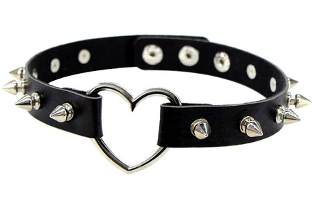 Colier punk, guler din piele, choker, țepi, inimă