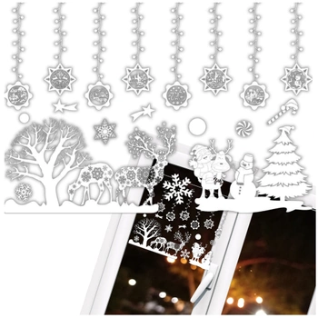 Autocolant pentru fereastră de Crăciun fulgi de zăpadă albi de reni