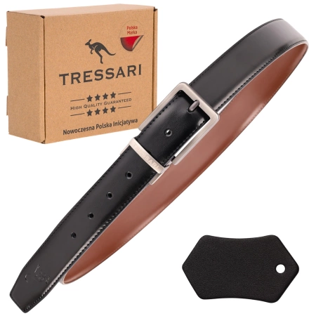 Curea din piele TRESSARI 120cm cu două fețe, negru-maro, pentru pantaloni