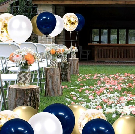 Set de 28 de piese baloane bleumarin si auriu amestecate cu confetti, ziua de nastere, nunta