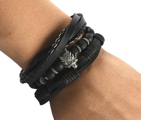 Set de brățări punk din piele de lup negru