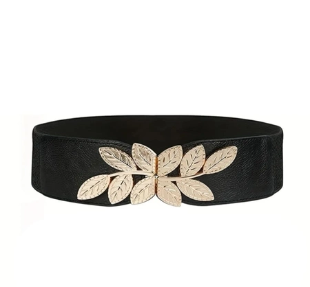 Cureaua de dama neagra lata elastica pentru o rochie cu model auriu