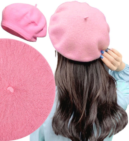 Șapcă beretă de damă cu antenă, roz francez