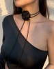 Colier choker dama cu floare innodata, floare neagra