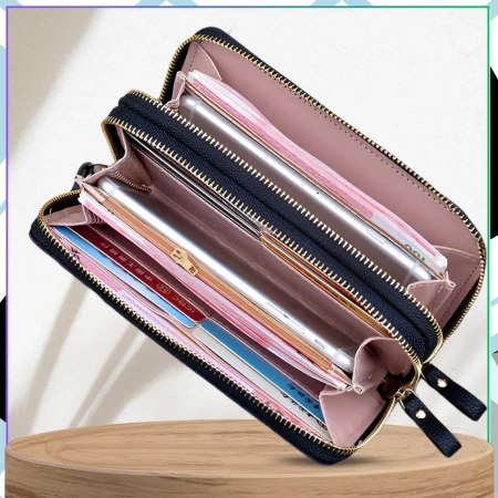 Portofel de dama din piele ecologica cu fermoar dublu elegant