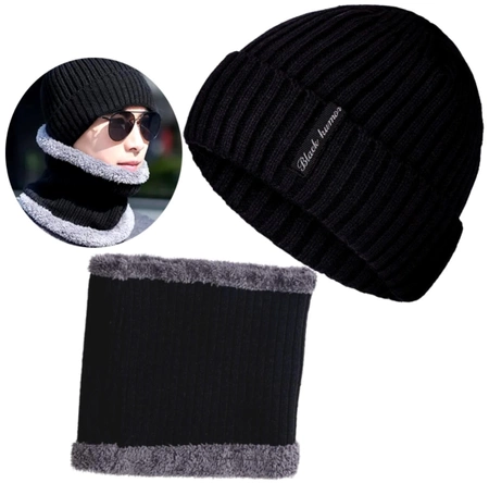 Set de iarna UNISEX: palarie + esarfa, tunel izolat de blana