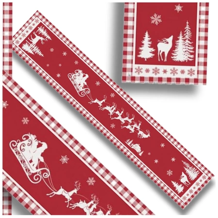 Fata de masa rosie cu un rand de masa pentru masa de Craciun